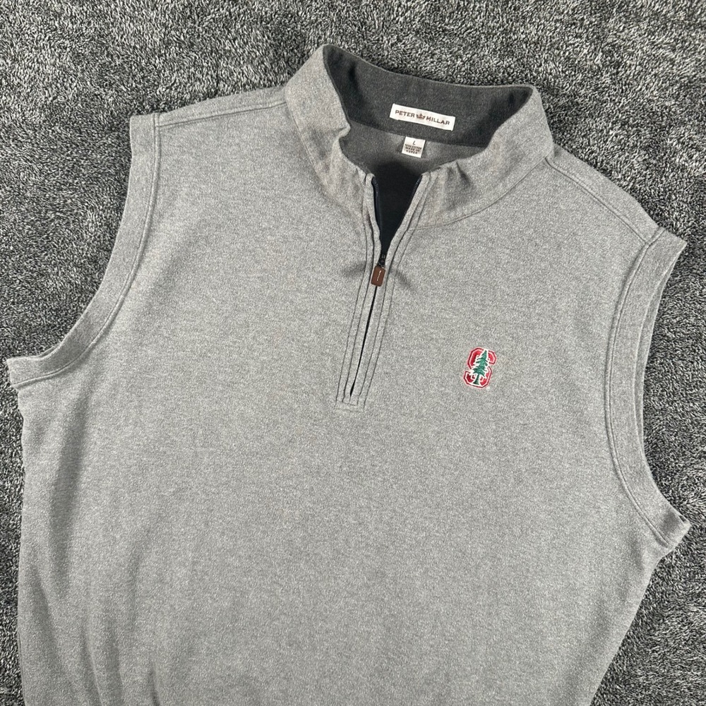 Stanford Cardinal Peter Millar Vest Mens L Gray NCAA Golf Quarter-Zip Cotton